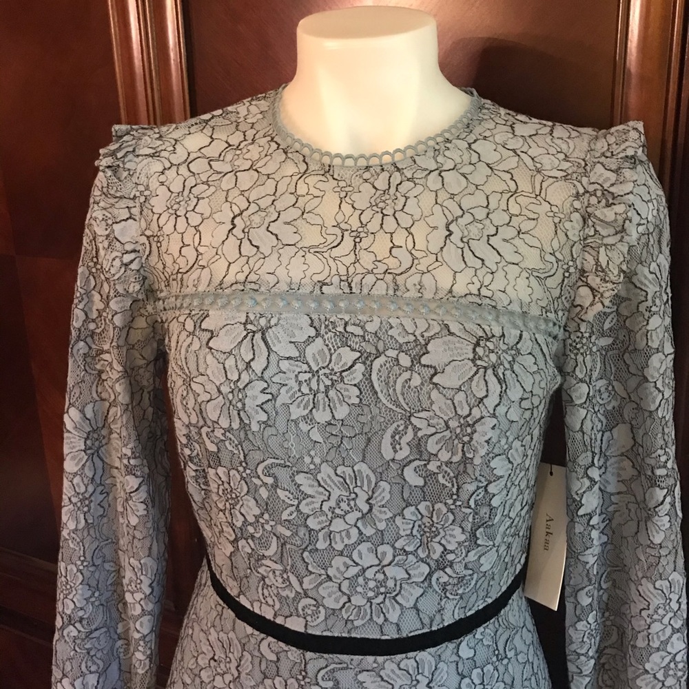 π Aakaa Blueish Grey Lace Flower Design Dress-Sm - Picture 3 of 8